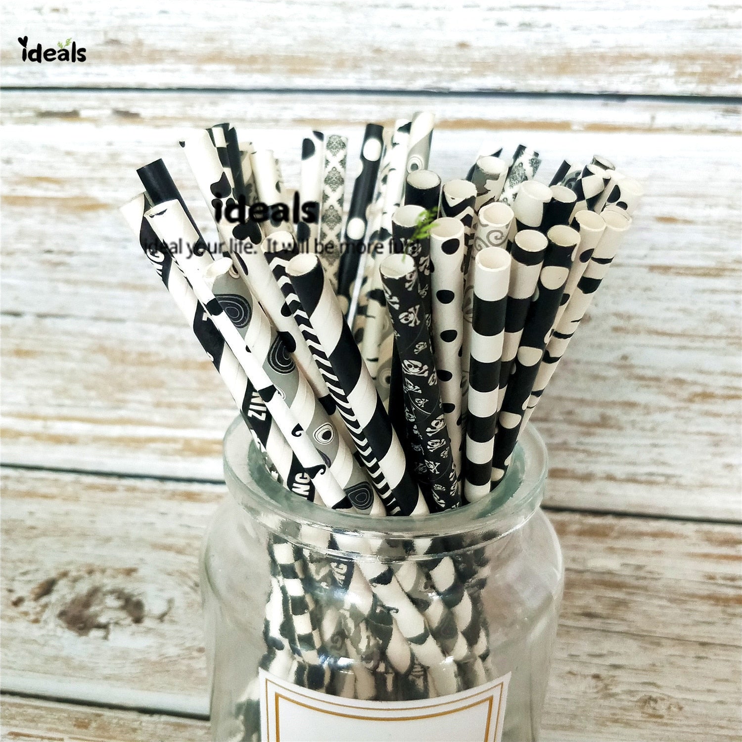 Black Strip Star Dot Paper Straws