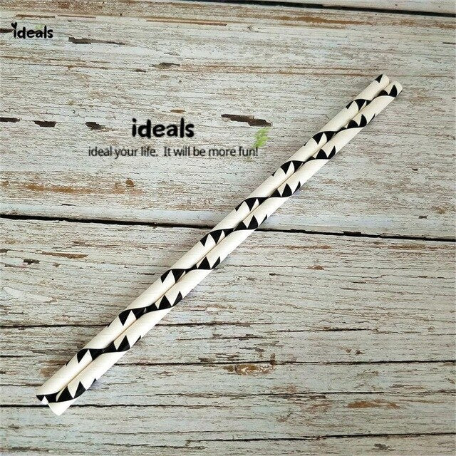 Black Strip Star Dot Paper Straws