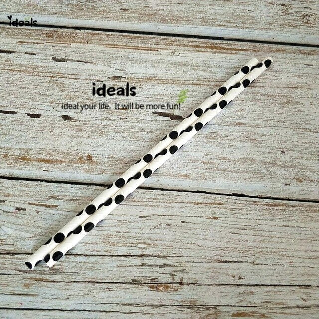 Black Strip Star Dot Paper Straws