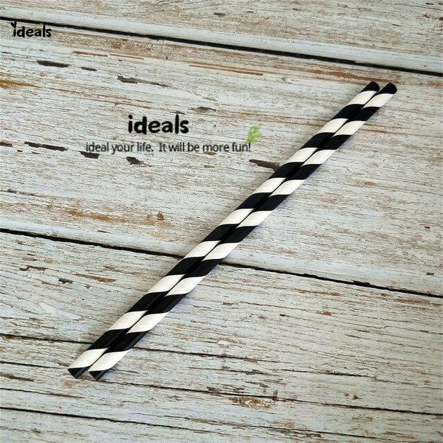 Black Strip Star Dot Paper Straws
