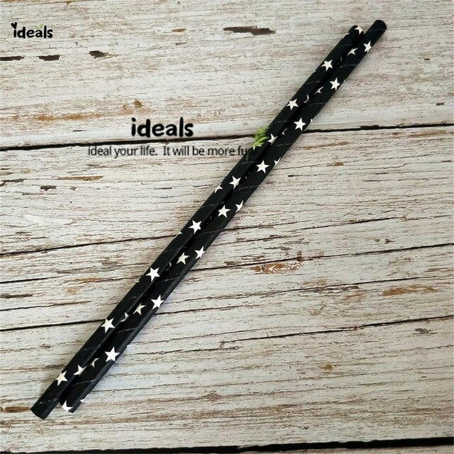 Black Strip Star Dot Paper Straws