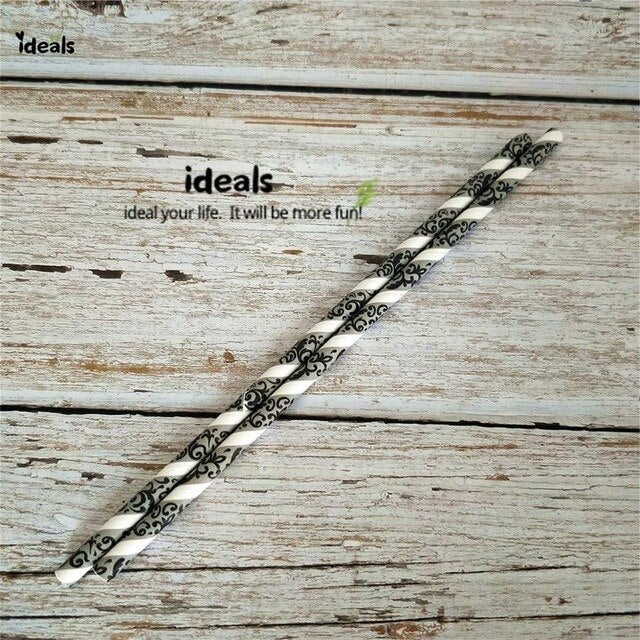 Black Strip Star Dot Paper Straws